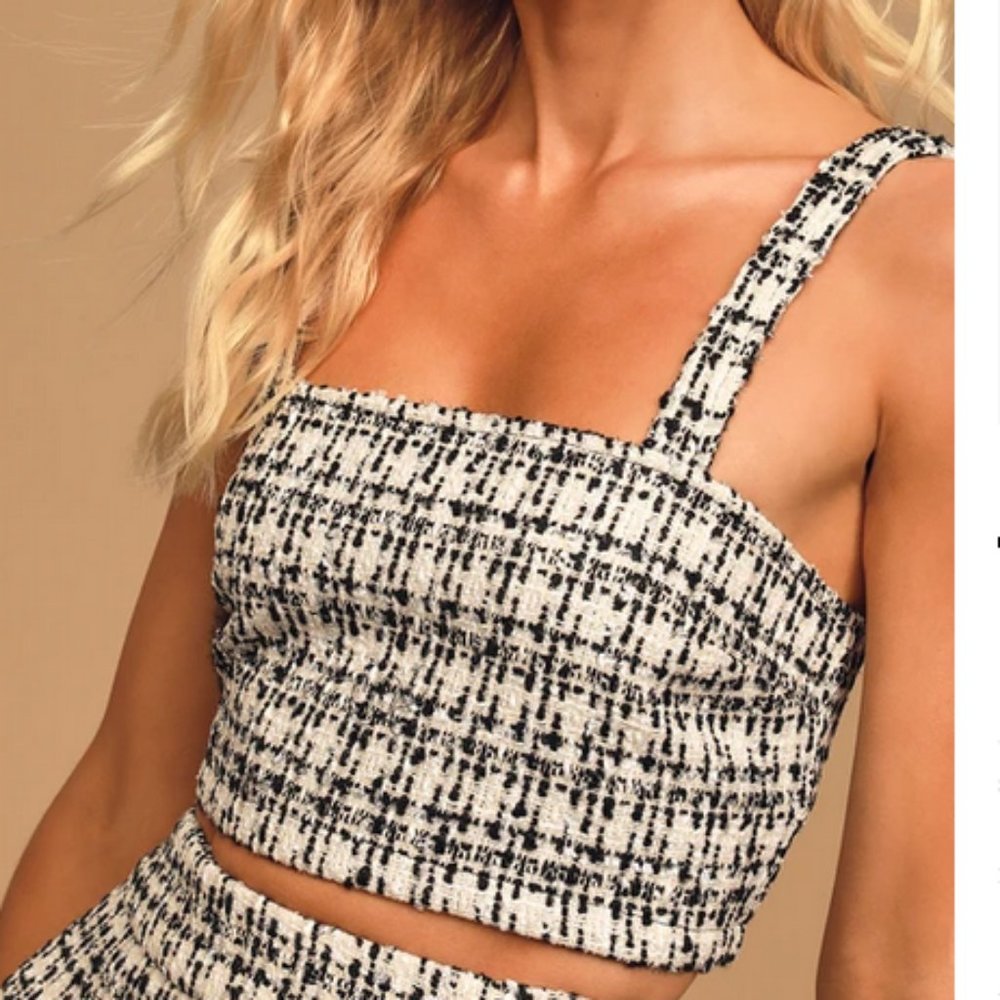 Lulus Tweed Black & Ivory Crop Top
